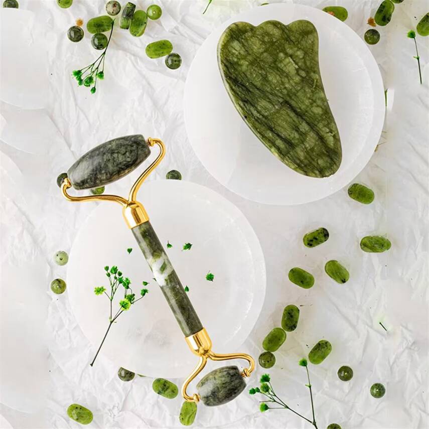 Yeşim Taşı Masaj Takımı - Roller ve Gua Sha Kaz Ayaklı Set - 1