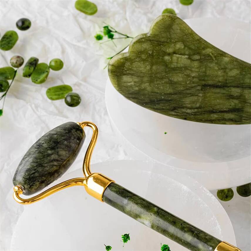 Yeşim Taşı Masaj Takımı - Roller ve Gua Sha Kaz Ayaklı Set - 2