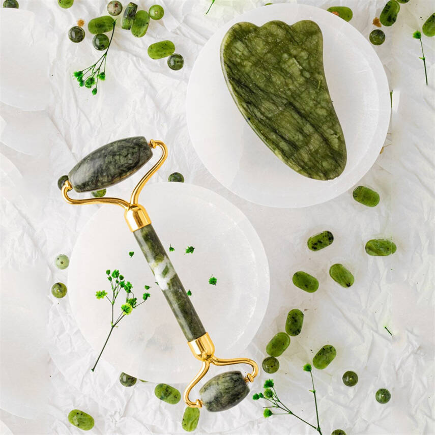 Yeşim Taşı Masaj Takımı - Roller ve Gua Sha Kaz Ayaklı Set - 1