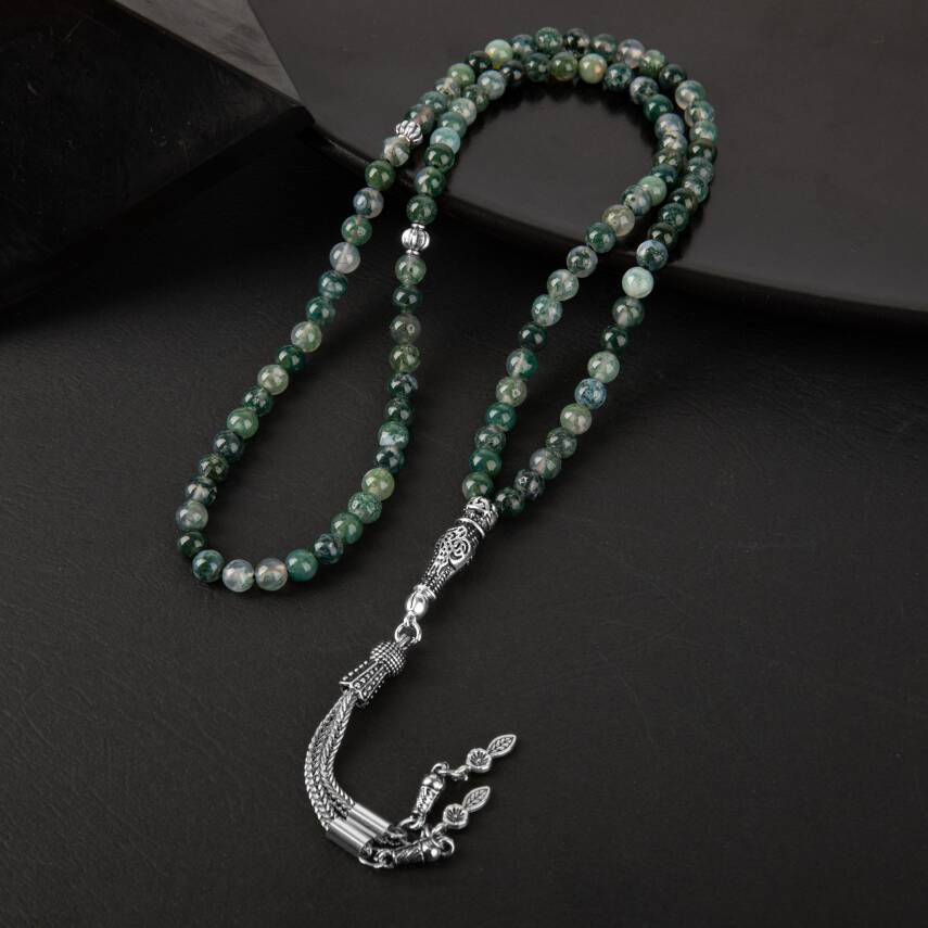 Yosunlu Akik Doğal Taş Tesbih 99luk - 6mm - 1