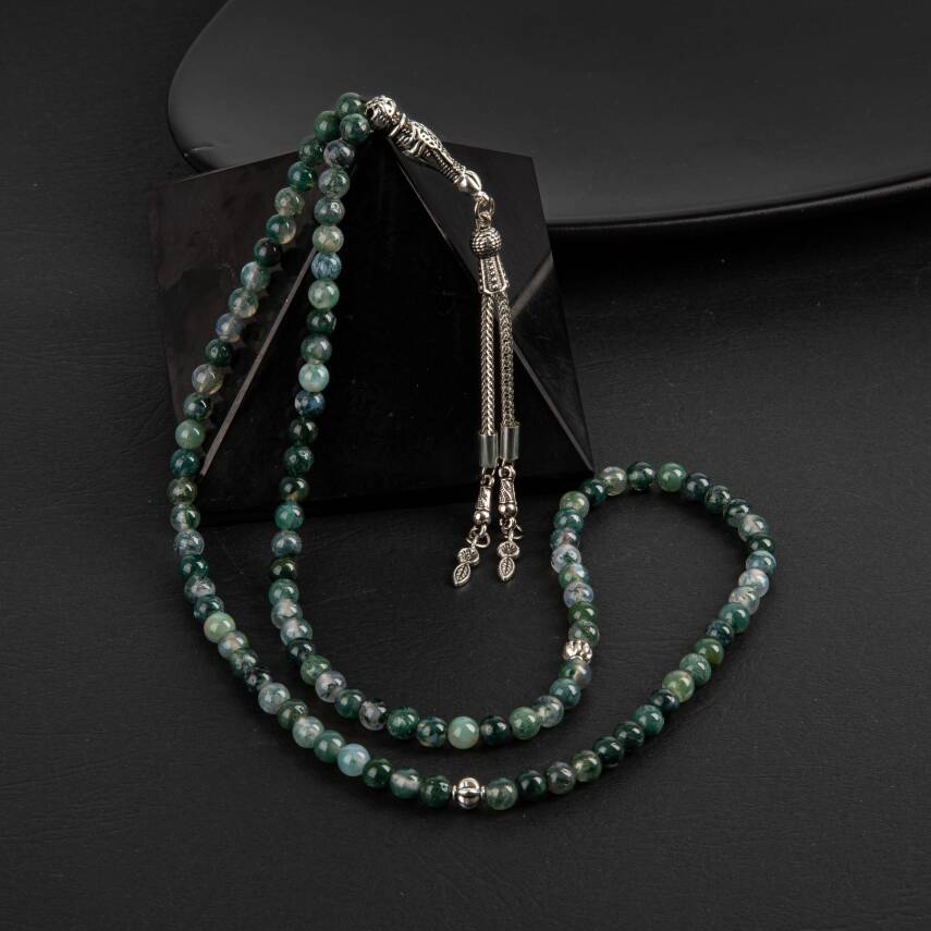 Yosunlu Akik Doğal Taş Tesbih 99luk - 6mm - 2