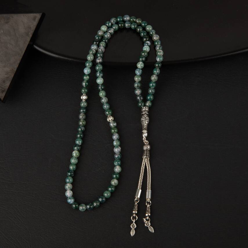 Yosunlu Akik Doğal Taş Tesbih 99luk - 6mm - 3