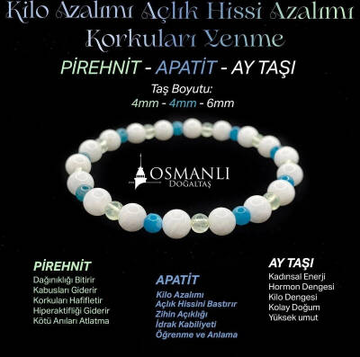 Zayıflama Açlık Bastırma Korkuları Azaltma Bilekliği - Ay Taşı - Prehnit - Apatit - 2