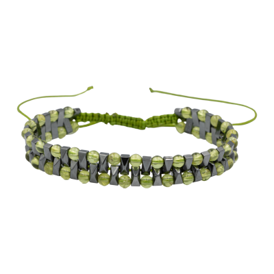 Zebercet-Hematit Doğal Taş Erkek Makrome Bileklik - Osmanlı Doğaltaş