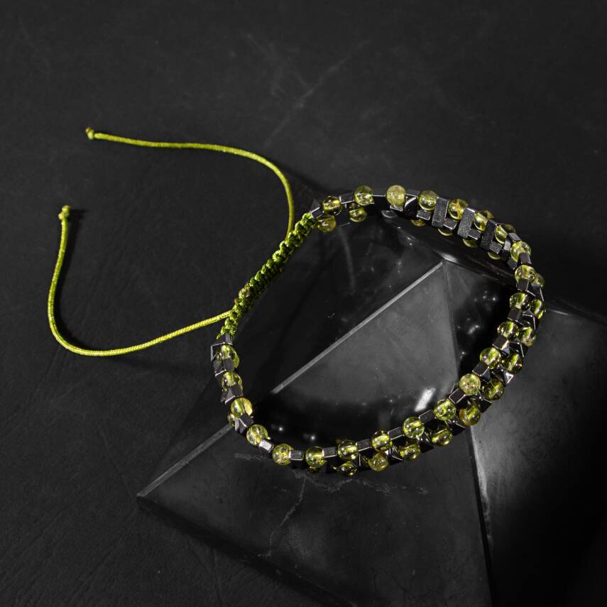 Zebercet-Hematit Doğal Taş Erkek Makrome Bileklik - 2