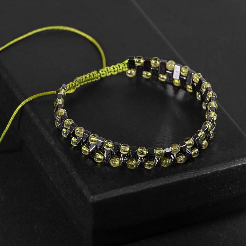 Zebercet-Hematit Doğal Taş Erkek Makrome Bileklik - 3