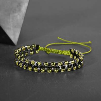 Zebercet-Hematit Doğal Taş Erkek Makrome Bileklik - 5