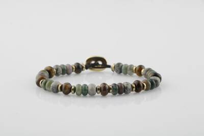 Zeytuni Gri Jasper-Kaplan Gözü-Hint Akik Doğal Taş Erkek Bileklik - Osmanlı Doğaltaş