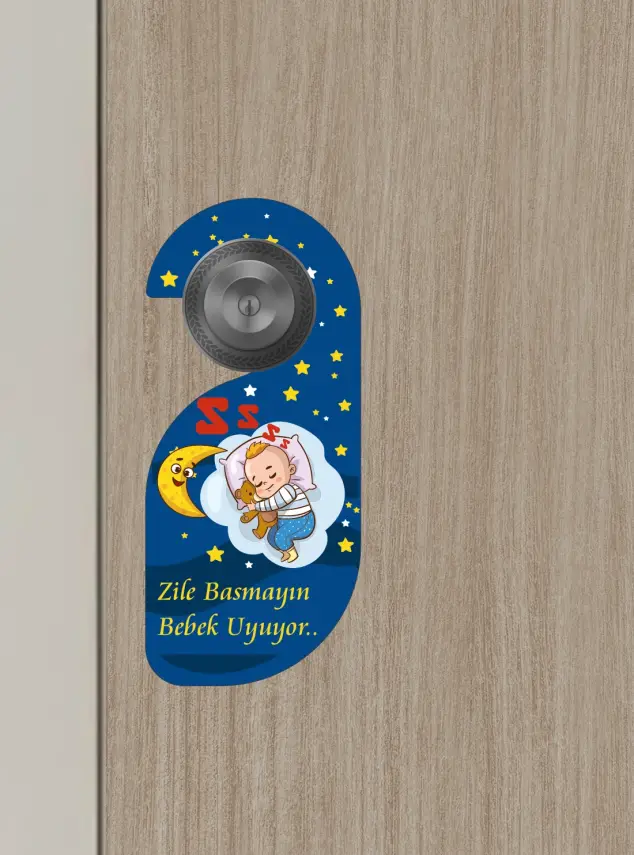 Zile Basmayın. Bebek uyuyor Kapı Askısı Kapı Uyarı Levhası - 2