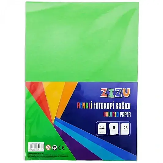 Zizu A4 Renkli Fotokopi Kağıdı 25 Li 5 Renk Karışık - 2