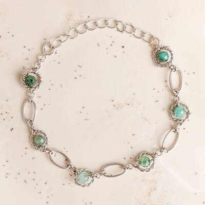 Zümrüt Doğal Taş Gümüş Zincir Bileklik - Osmanlı Doğaltaş