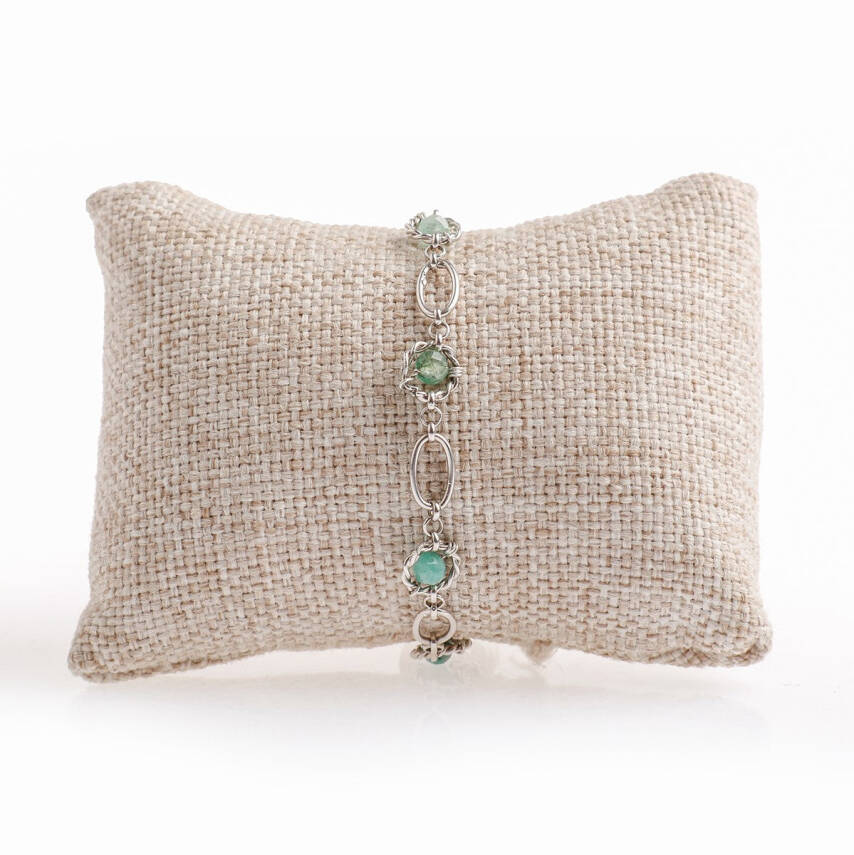 Zümrüt Doğal Taş Gümüş Zincir Bileklik - 2