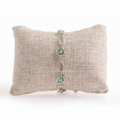 Zümrüt Doğal Taş Gümüş Zincir Bileklik - 4