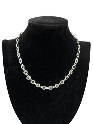 Zümrüt Doğal Taş Gümüş Zincir Kolye - Osmanlı Doğaltaş