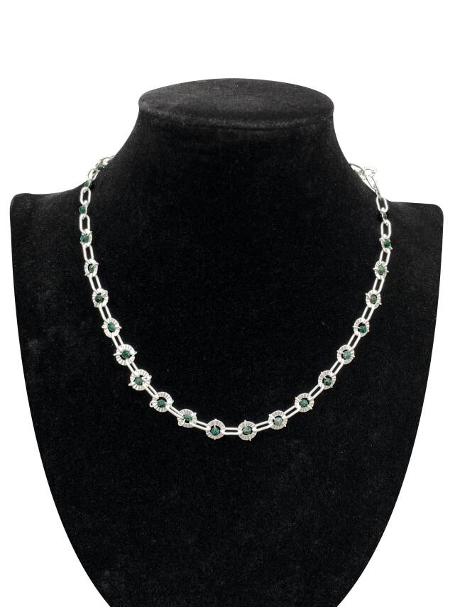 Zümrüt Doğal Taş Gümüş Zincir Kolye - 1