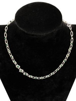 Zümrüt Doğal Taş Gümüş Zincir Kolye - 3